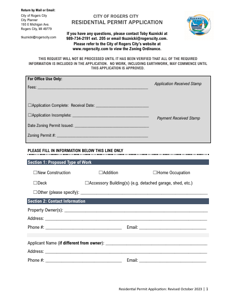 First page of the Residential Permit Application