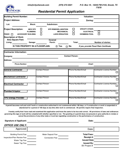 First page of the Residential Permit Application