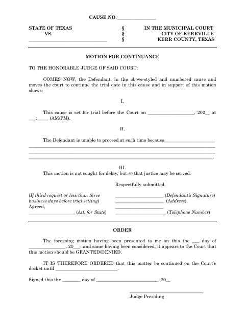 First page of the Motion for Continuance