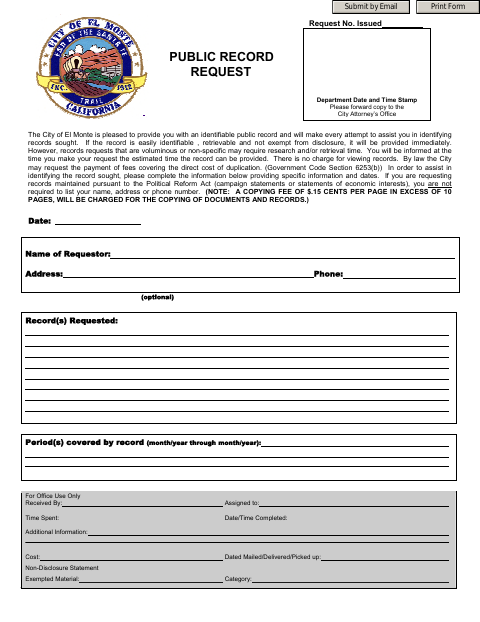 First page of the Public Record Request