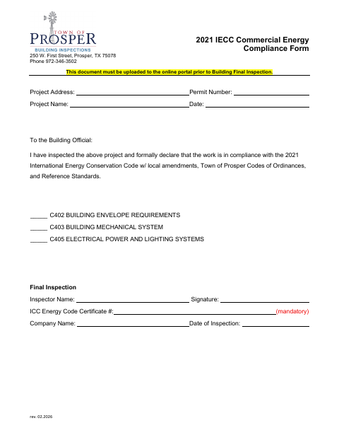 First page of the 2021 IECC Commercial Energy Compliance Form