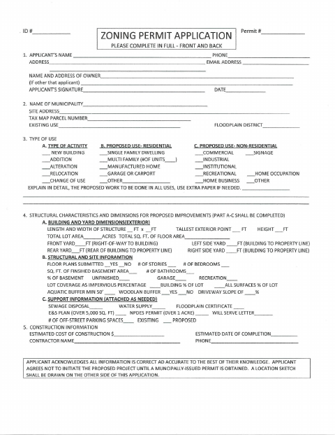 First page of the Zoning Development/Permit Application