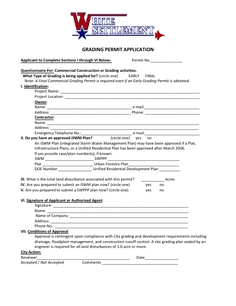 First page of the Grading Permit Application