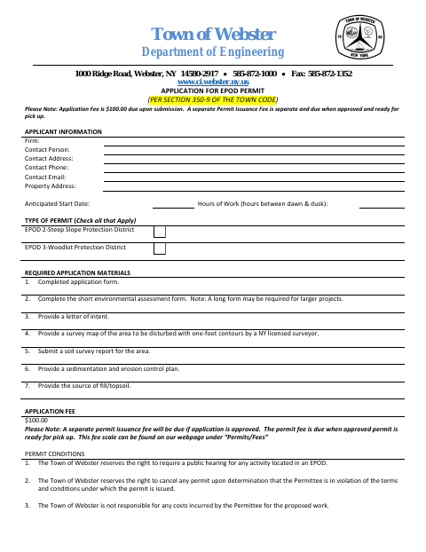 First page of the EPOD Permit Application Form