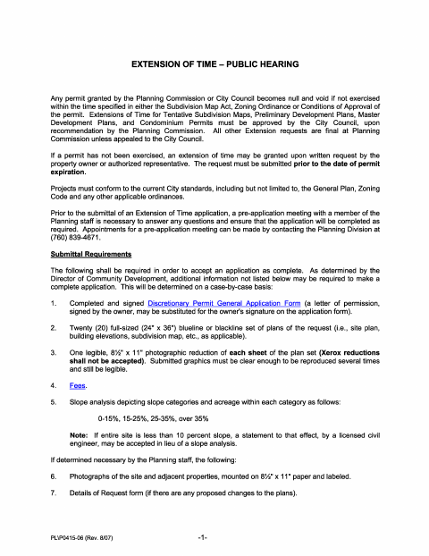 First page of the Extension of Time for Previously Approved Case Number