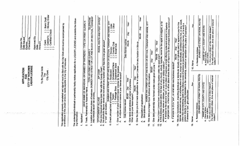 First page of the Liquor License Application