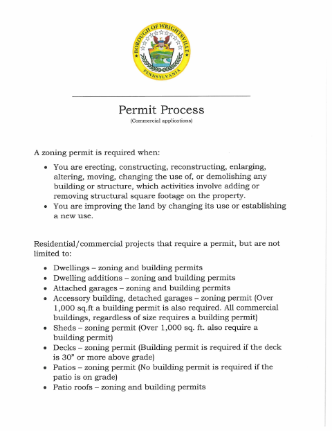 First page of the Commercial Zoning/Building Permit Application