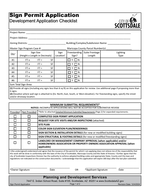 First page of the Sign Permit Application