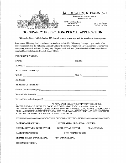 First page of the Occupancy Inspection Permit Application