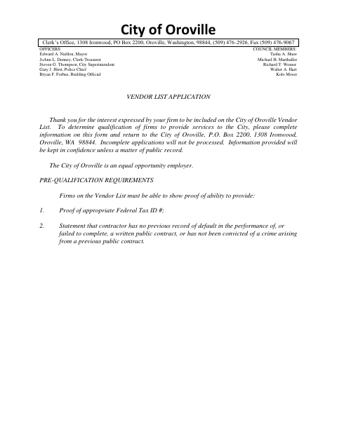 First page of the Vendor List Application