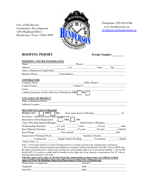 First page of the Roofing Permit
