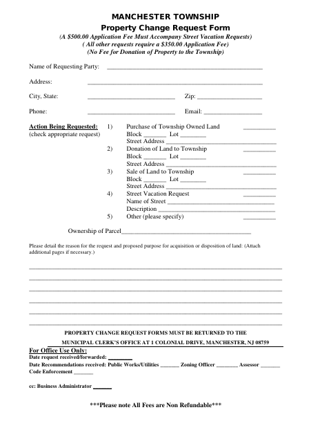 First page of the Property Change Request Form