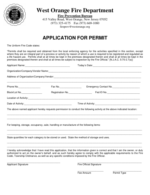 First page of the Fire Prevention Permit Application