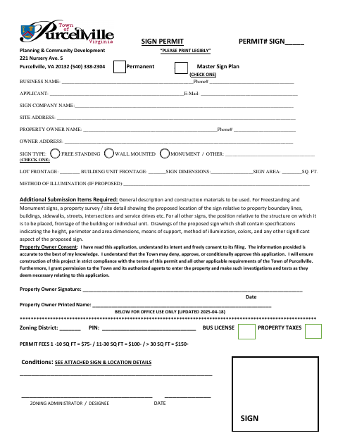 First page of the Permanent Sign Permit