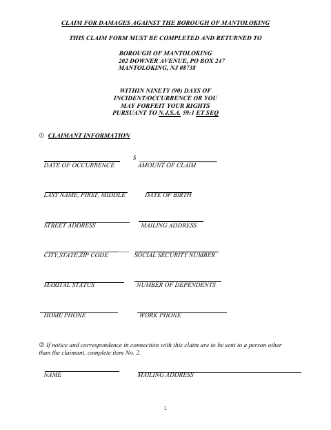 First page of the Claim For Damages