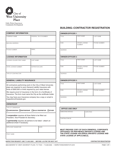 First page of the Contractor Registration
