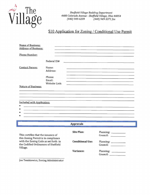 First page of the Application for Zoning / Conditional Use Permit
