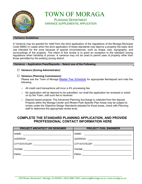 First page of the Variance Supplemental Application