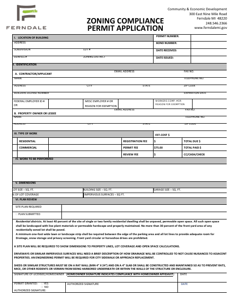 First page of the Zoning Compliance Permit Application