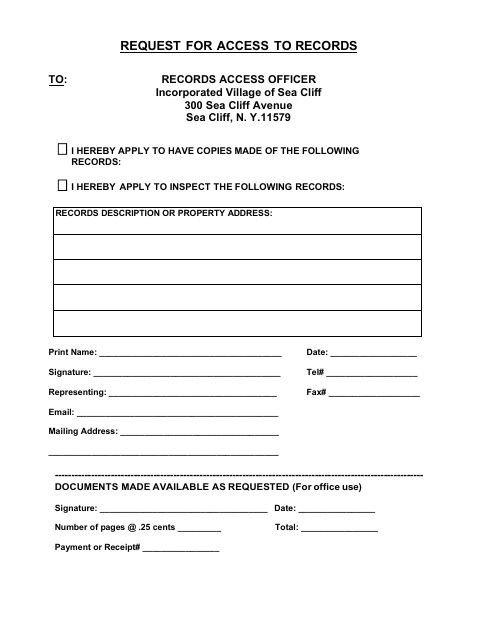 First page of the Request for Access to Records