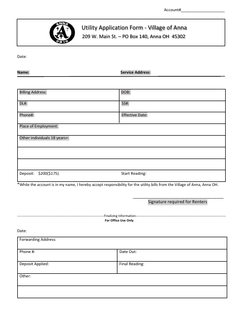 First page of the Utility Application Form
