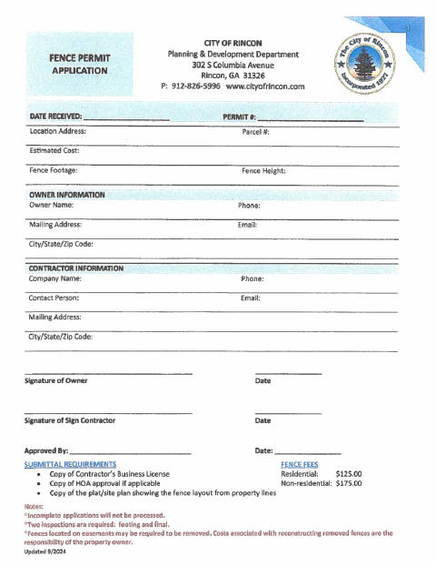 First page of the Fence Permit Application