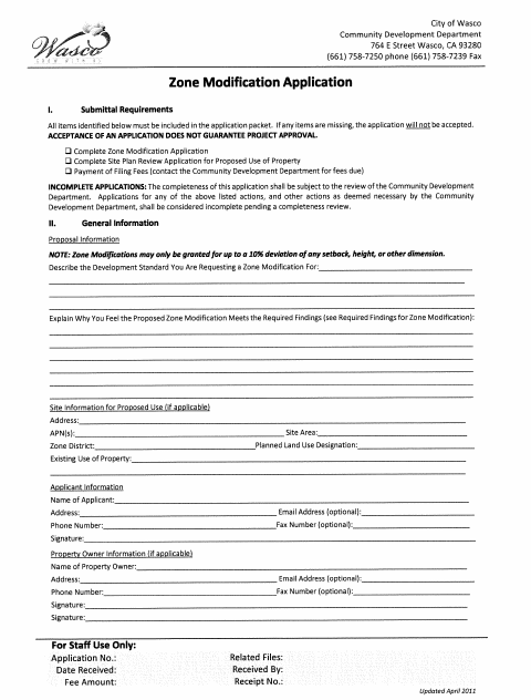 First page of the Zone Modification Application
