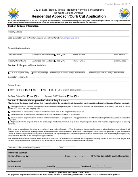First page of the Residential Approach/Curb Cut Application