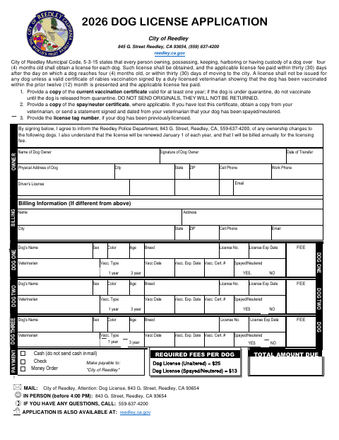 First page of the Dog License Application