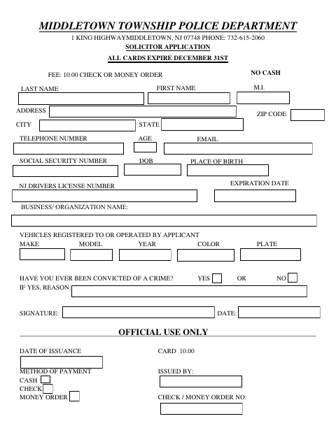 First page of the Solicitor Application