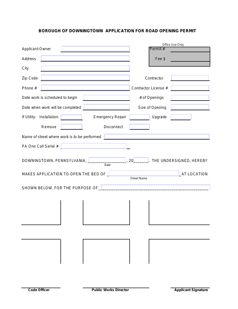 First page of the Road Opening Permit Application