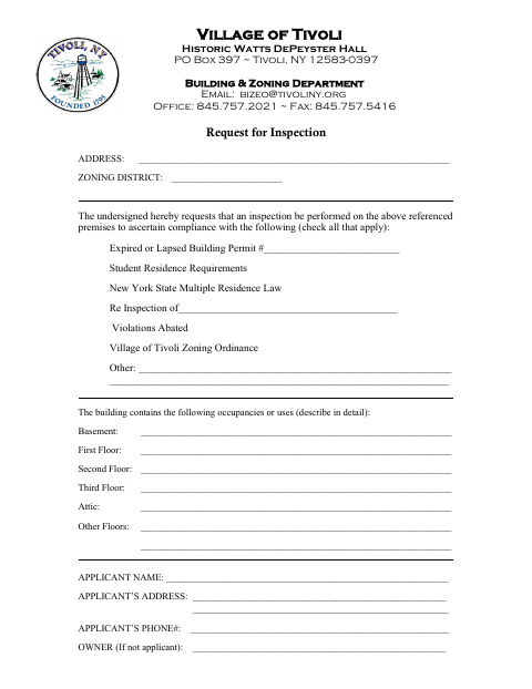 First page of the Request for Inspection