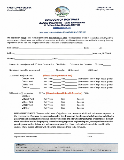 First page of the Tree Removal Review – For General Clean Up