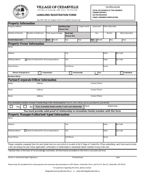 First page of the Landlord Registration Form