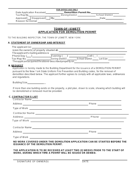 First page of the Application for Demolition Permit