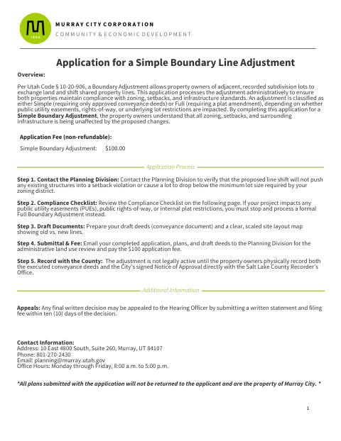 First page of the Simple Boundary Line Adjustment Application