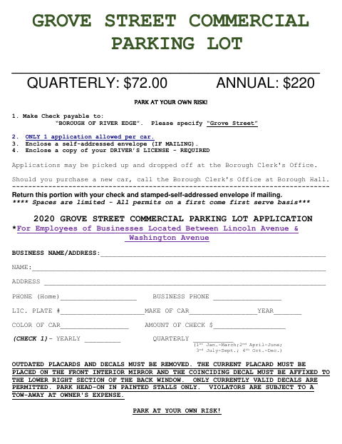 First page of the Grove Street Commercial Parking Lot Application