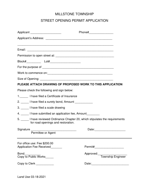 First page of the Street Opening Permit Application