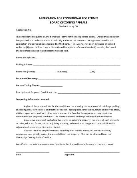 First page of the Application for Conditional Use Permit