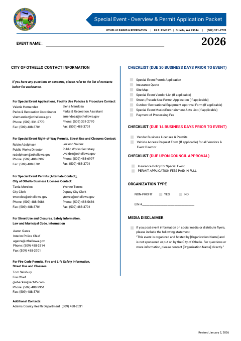 First page of the Special Event Permit Application
