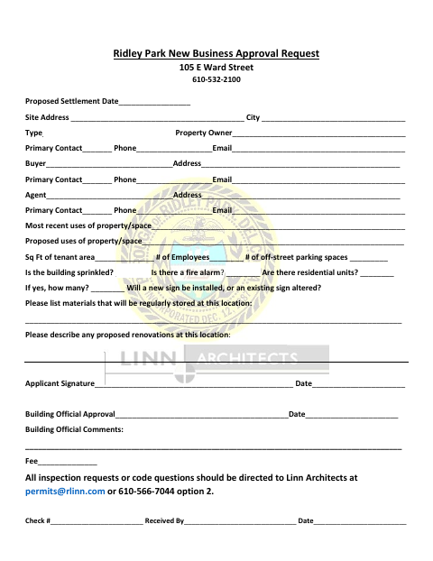 First page of the New Business Approval Request