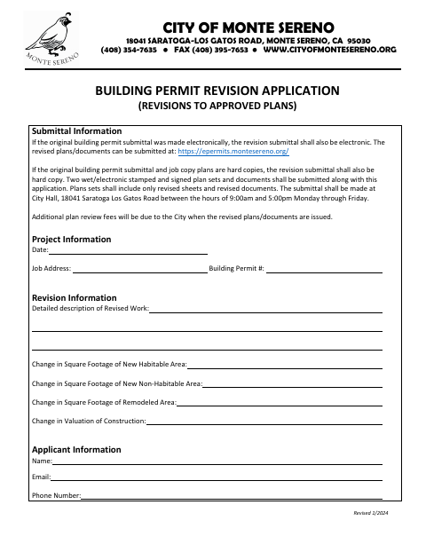 First page of the Building Permit Revision Application