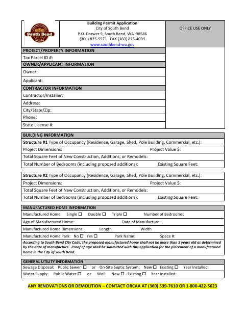 First page of the Building Permit Application
