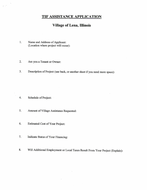 First page of the TIF Assistance Application