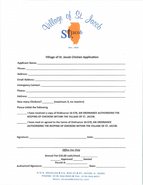 First page of the Chicken Application