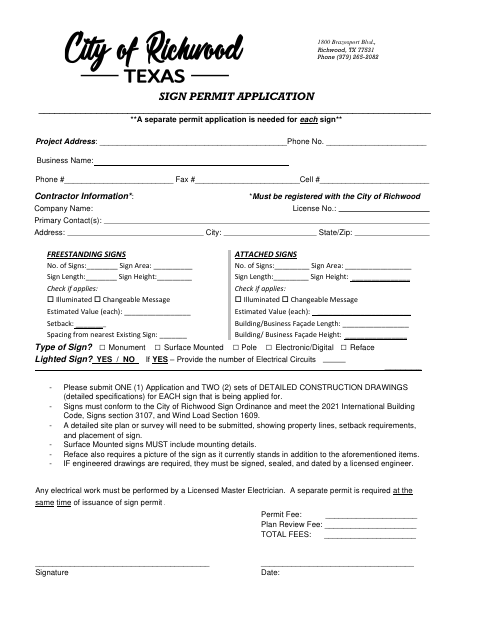First page of the Sign Permit Application