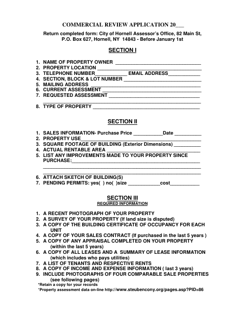 First page of the Commercial Review Application