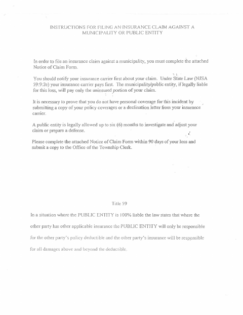 First page of the Tort Claim Notice of Claim