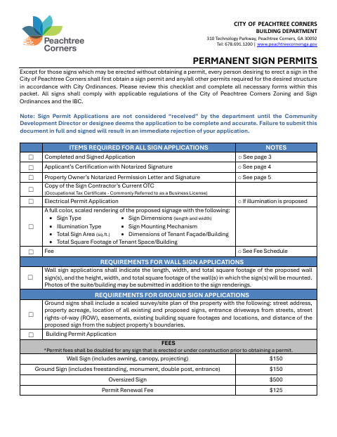 First page of the Permanent Sign Permit Application