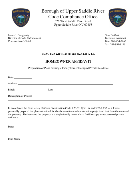 First page of the Homeowner Affidavit